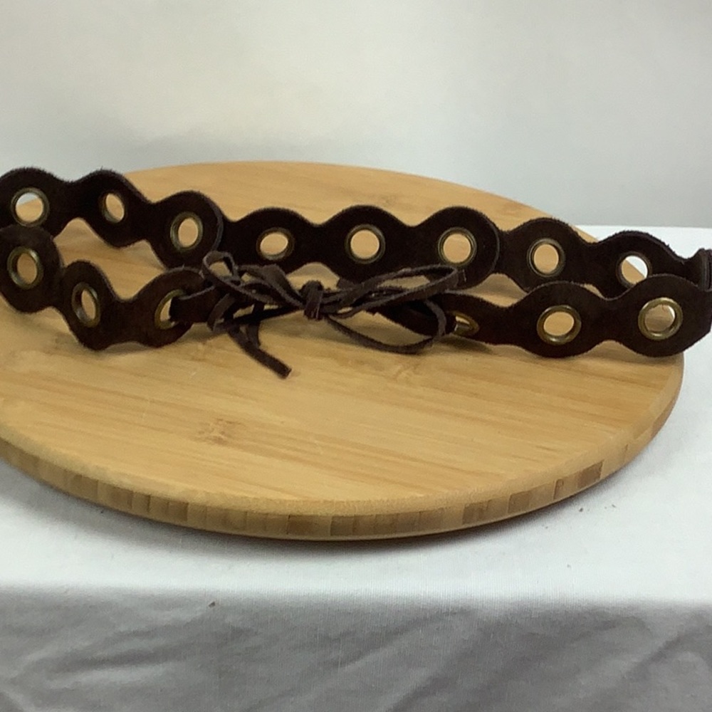 Vintage Brown Suede Leather Belt Tie Front Size M